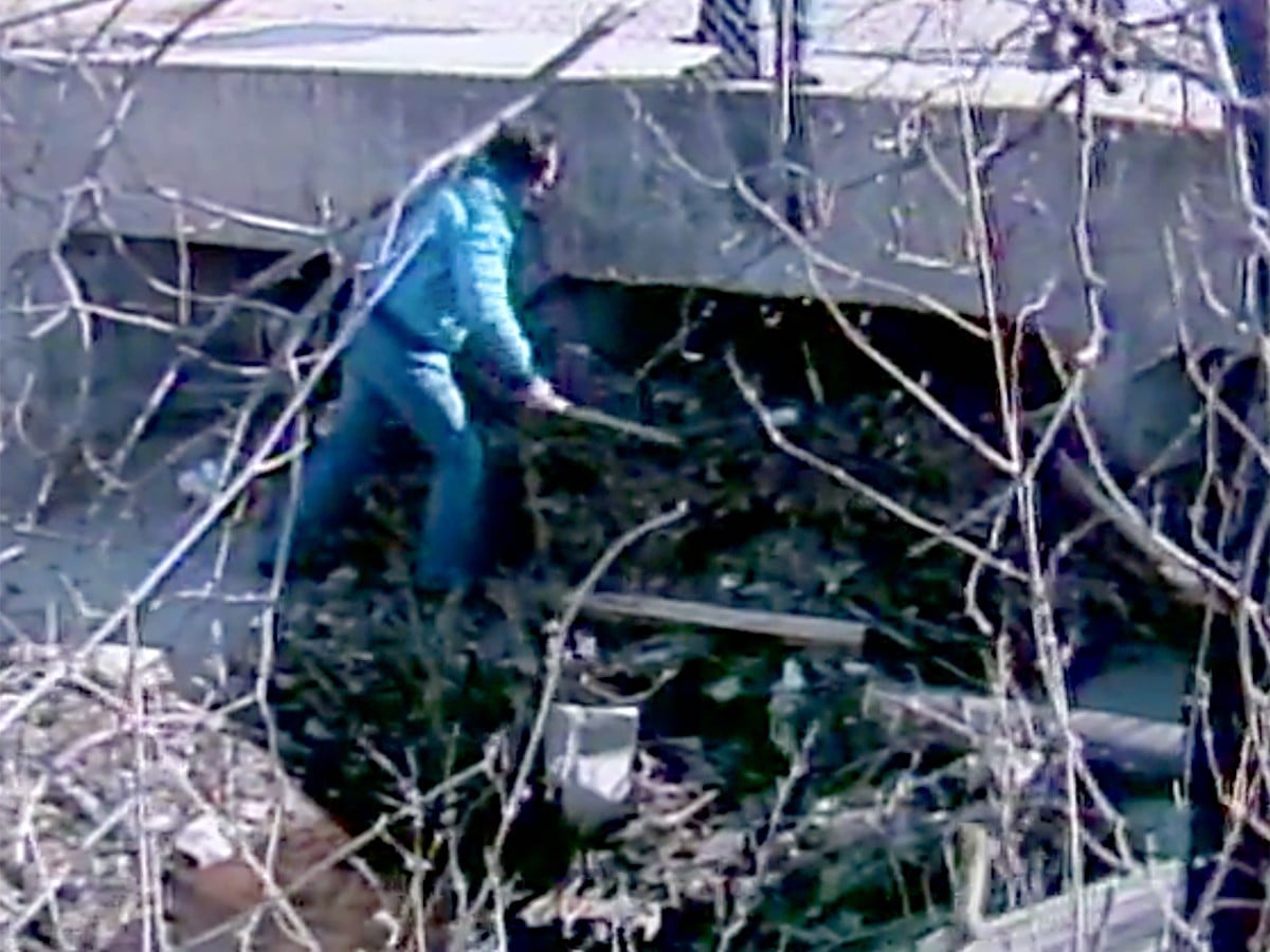 1985 photo of the storm drain that fed into the pond on the TCU campus where Cindy Heller's remains were discovered.